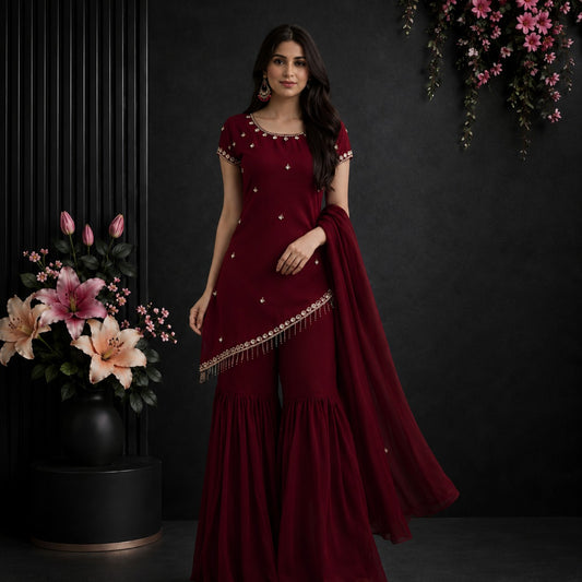 Regal Maroon Sharara Set