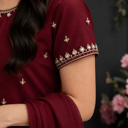 Regal Maroon Sharara Set