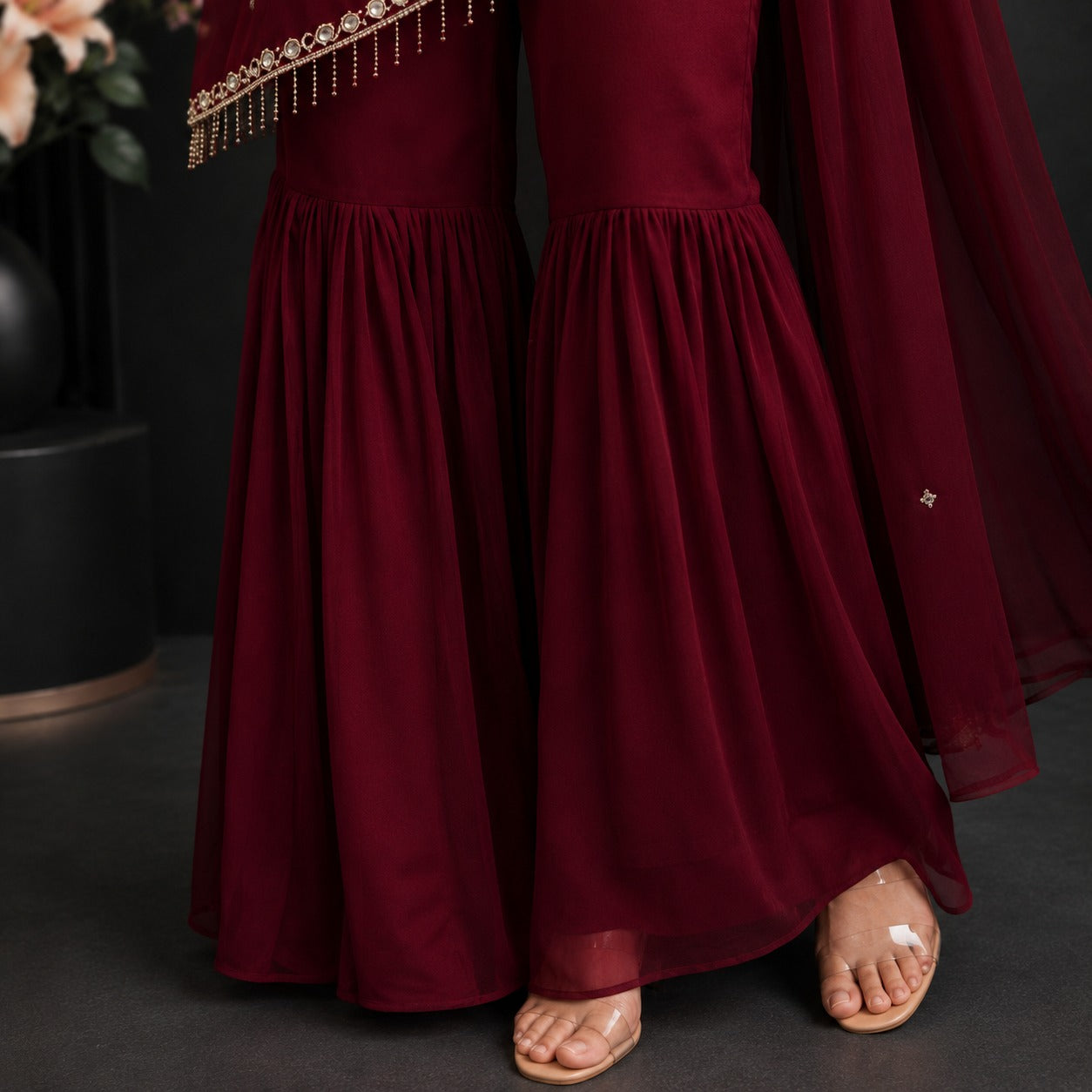 Regal Maroon Sharara Set