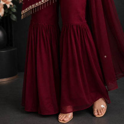 Regal Maroon Sharara Set