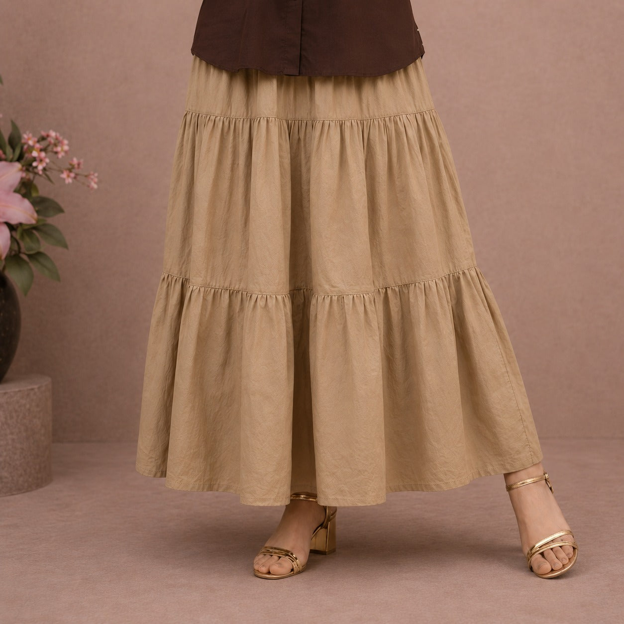 Earthy Blossom Tiered Maxi Skirt