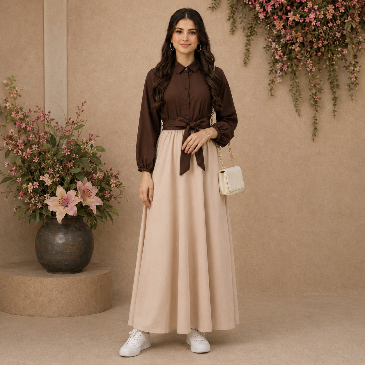 Sienna Mocha Two-Tone Maxi Dress