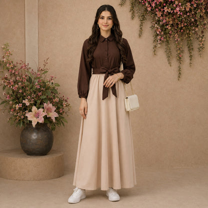 Sienna Mocha Two-Tone Maxi Dress