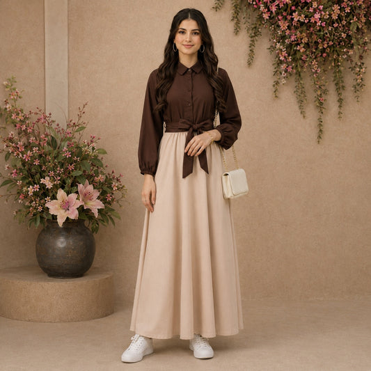 Sienna Mocha Two-Tone Maxi Dress
