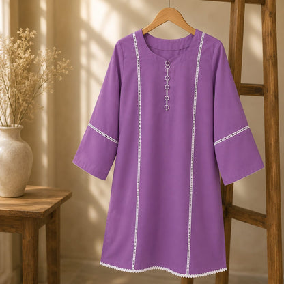 Lilac Premium Cotton Kurta with Contrast Lace Detail for Women | ZK Fitss