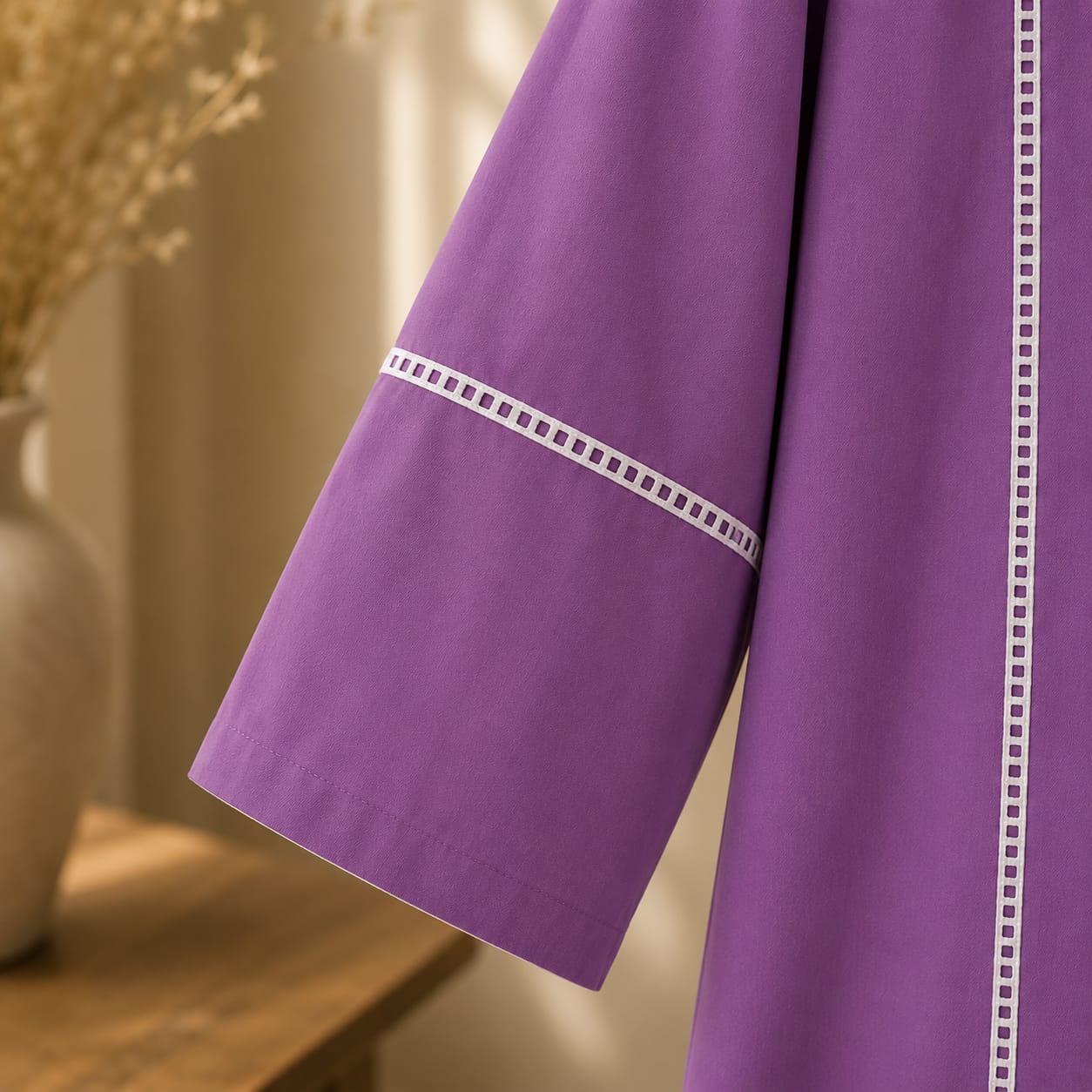Lilac Premium Cotton Kurta with Contrast Lace Detail for Women | ZK Fitss