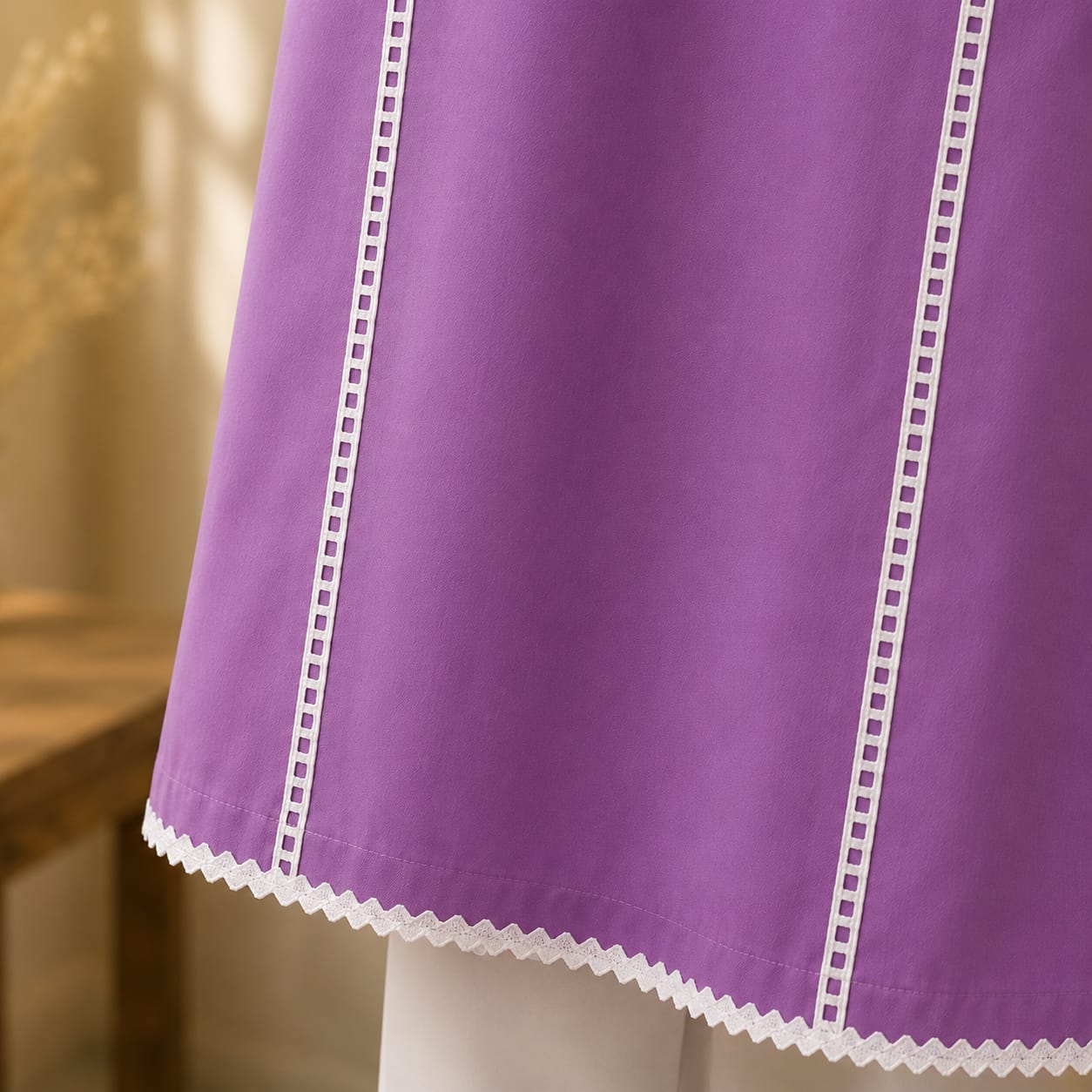 Lilac Premium Cotton Kurta with Contrast Lace Detail for Women | ZK Fitss