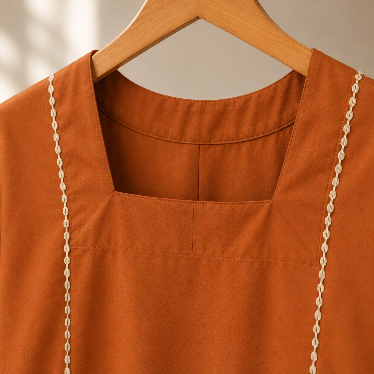 Rust Orange Premium Cotton Kurta with Side Tie Details for Women | ZK Fitss