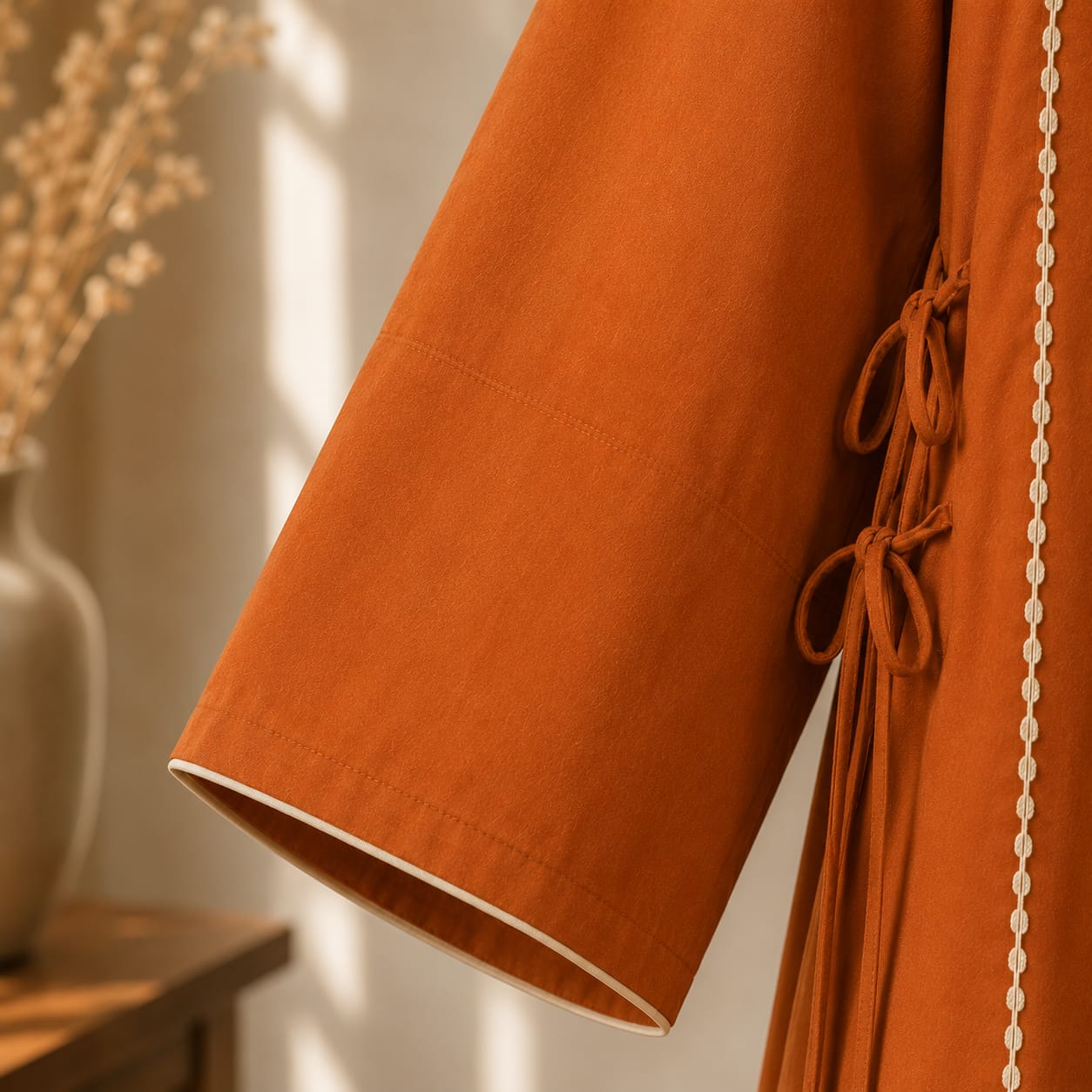 Rust Orange Premium Cotton Kurta with Side Tie Details for Women | ZK Fitss