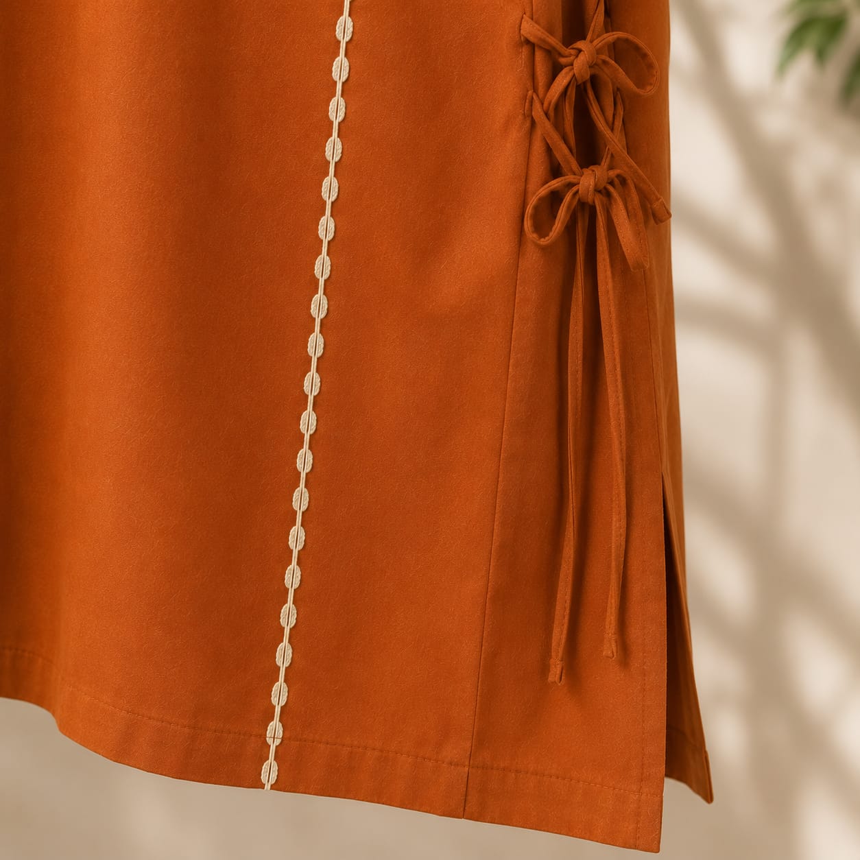 Rust Orange Premium Cotton Kurta with Side Tie Details for Women | ZK Fitss