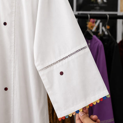 White Premium Cotton Kurta with Multicolor Lace Detail for Women | ZK Fitss
