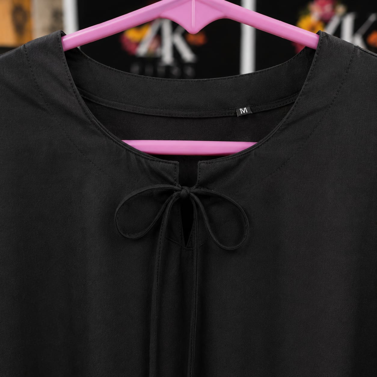 Black Premium Cotton Kurta with Tassel Neck Tie for Women | ZK Fitss