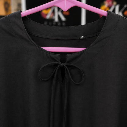 Black Premium Cotton Kurta with Tassel Neck Tie for Women | ZK Fitss