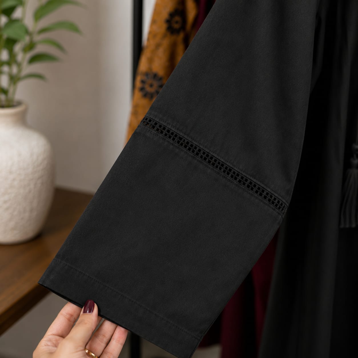Black Premium Cotton Kurta with Tassel Neck Tie for Women | ZK Fitss