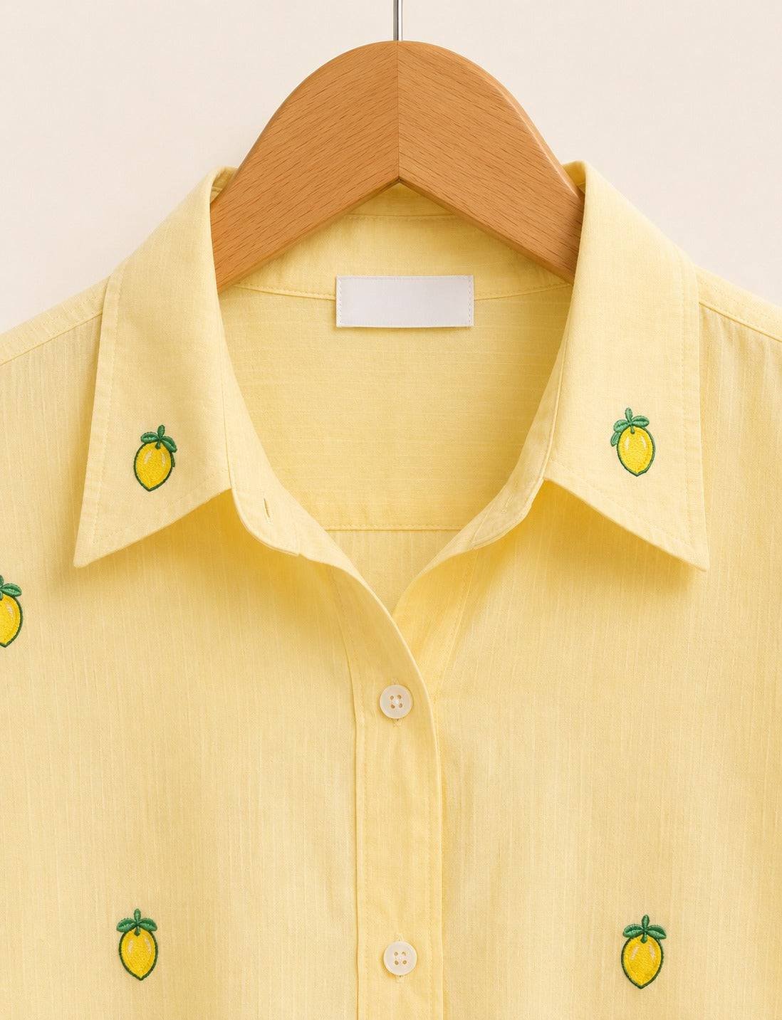 Butter Yellow Lemon Embroidered Cotton Shirt for Women | ZK Fitss