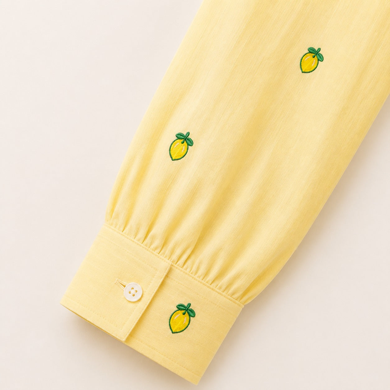 Butter Yellow Lemon Embroidered Cotton Shirt for Women | ZK Fitss