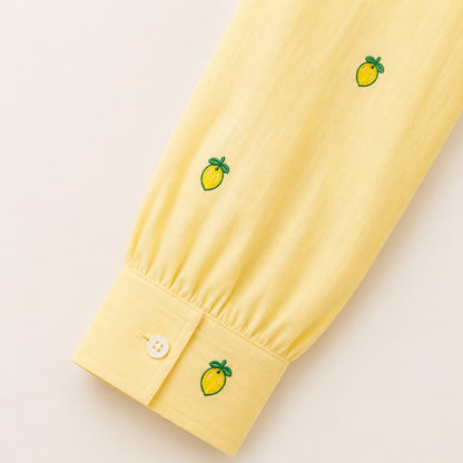 Butter Yellow Lemon Embroidered Cotton Shirt for Women | ZK Fitss