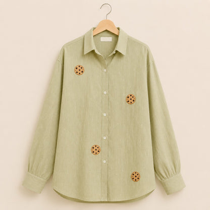 Pistachio Cookie Embroidered Cotton Shirt for Women | ZK Fitss