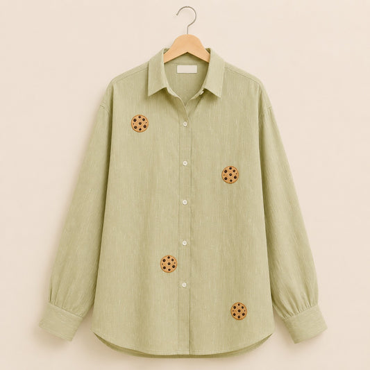 Pistachio Cookie Embroidered Cotton Shirt for Women | ZK Fitss