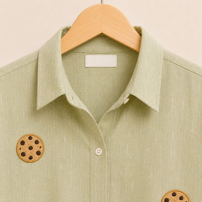 Pistachio Cookie Embroidered Cotton Shirt for Women | ZK Fitss