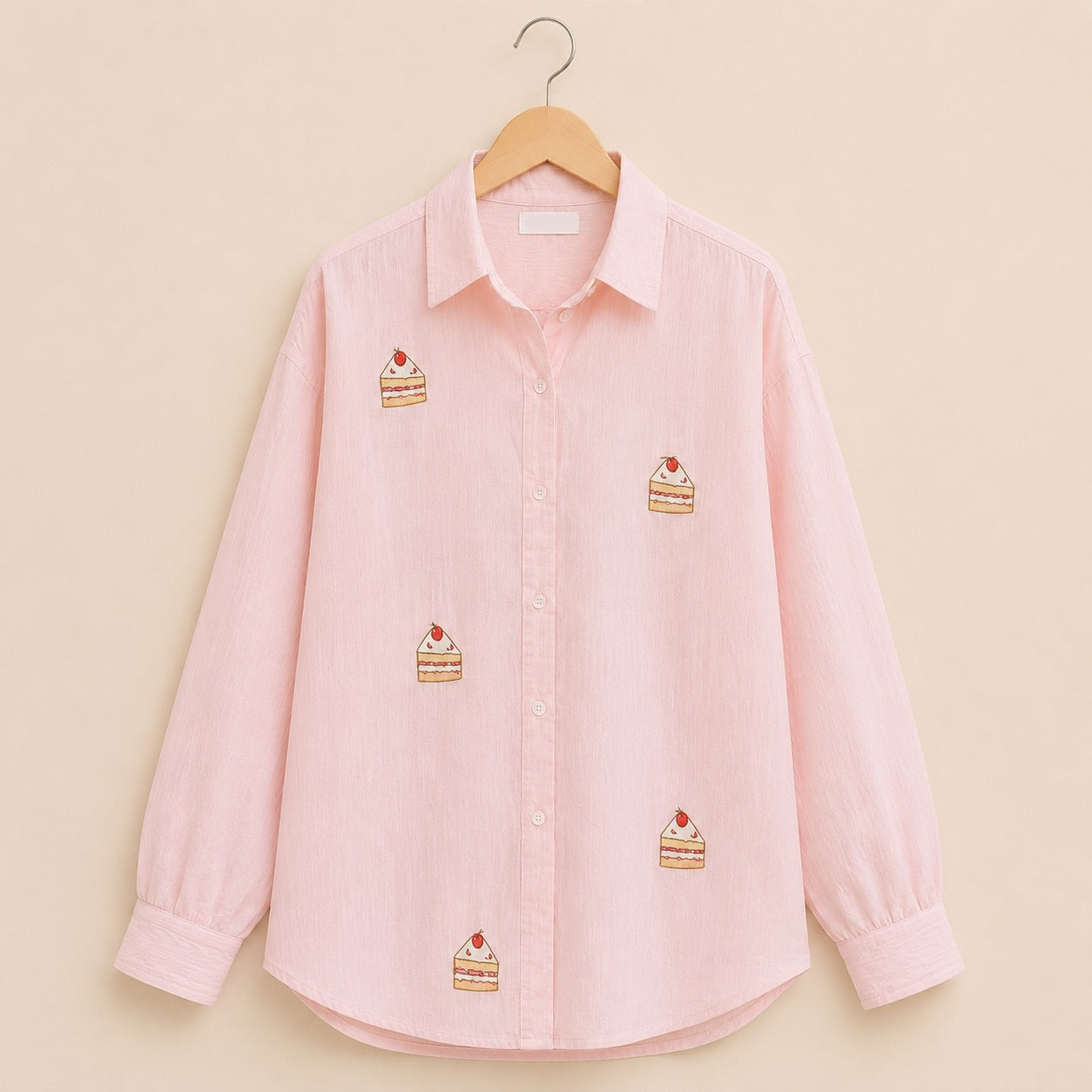 Baby Pink Cake Embroidered Cotton Shirt for Women | ZK Fitss