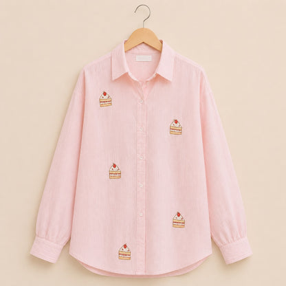 Baby Pink Cake Embroidered Cotton Shirt for Women | ZK Fitss