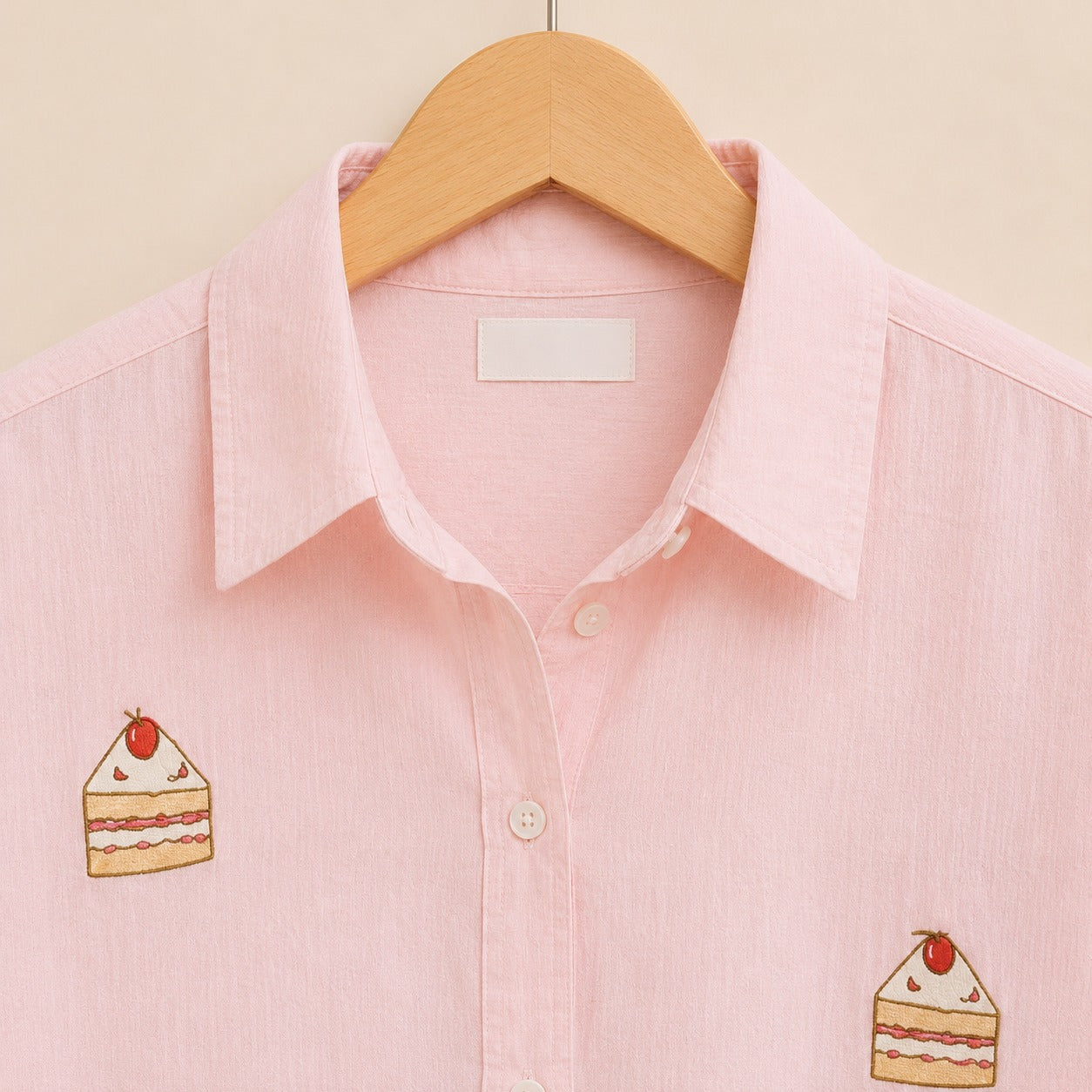 Baby Pink Cake Embroidered Cotton Shirt for Women | ZK Fitss