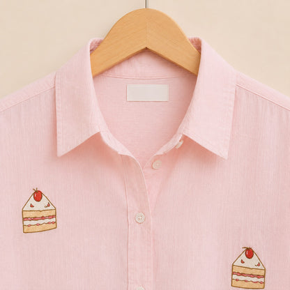 Baby Pink Cake Embroidered Cotton Shirt for Women | ZK Fitss