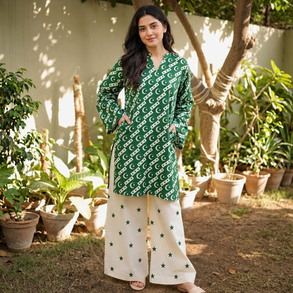 Pakistan Green Independence Day 2 Piece Cotton Suit for Women | ZK Fitss