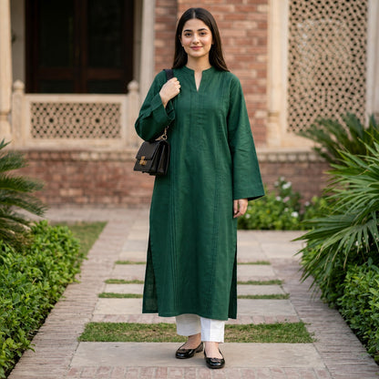 Emerald Green Premium Cotton Kurta for Women | ZK Fitss