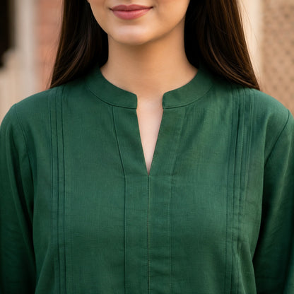 Emerald Green Premium Cotton Kurta for Women | ZK Fitss