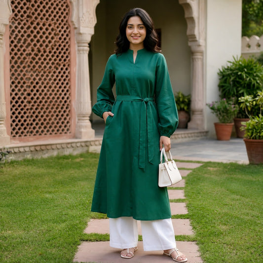 Pakistan Green Belted 2 Piece Cotton Suit for Women | ZK Fitss