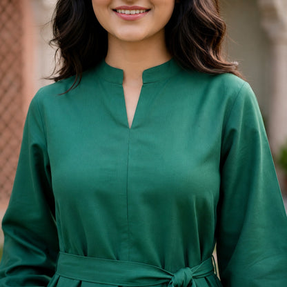 Pakistan Green Belted 2 Piece Cotton Suit for Women | ZK Fitss