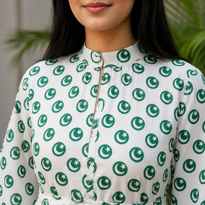 Pakistan White Crescent Print 2 Piece Cotton Suit for Women | ZK Fitss