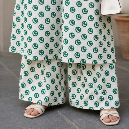 Pakistan White Crescent Print 2 Piece Cotton Suit for Women | ZK Fitss