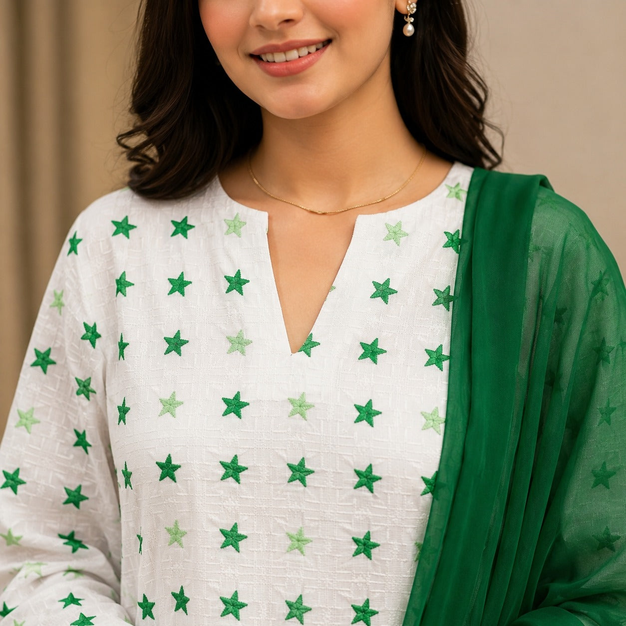 Pakistan White Star Print 3 Piece Cotton Suit for Women | ZK Fitss