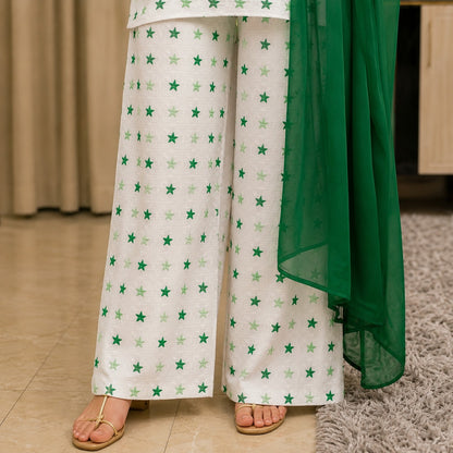 Pakistan White Star Print 3 Piece Cotton Suit for Women | ZK Fitss