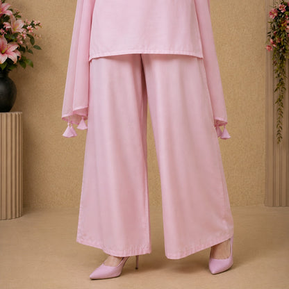 Blush Pink Cotton Palazzo Set with Crinkle Dupatta