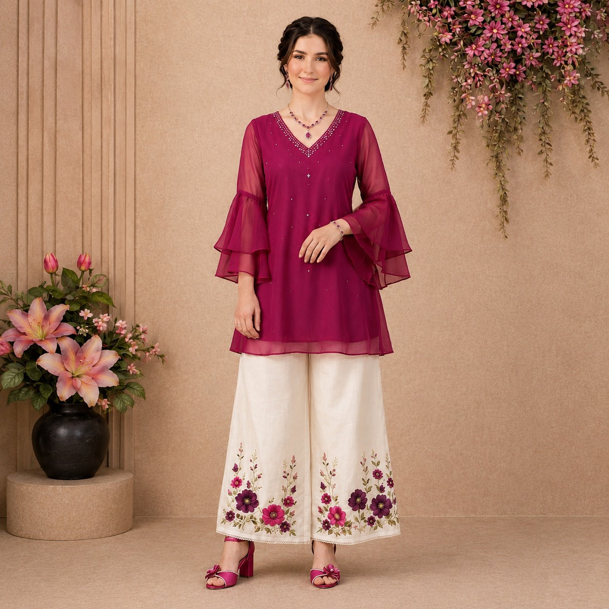 Fuchsia Grace Embroidered Co-Ord Set
