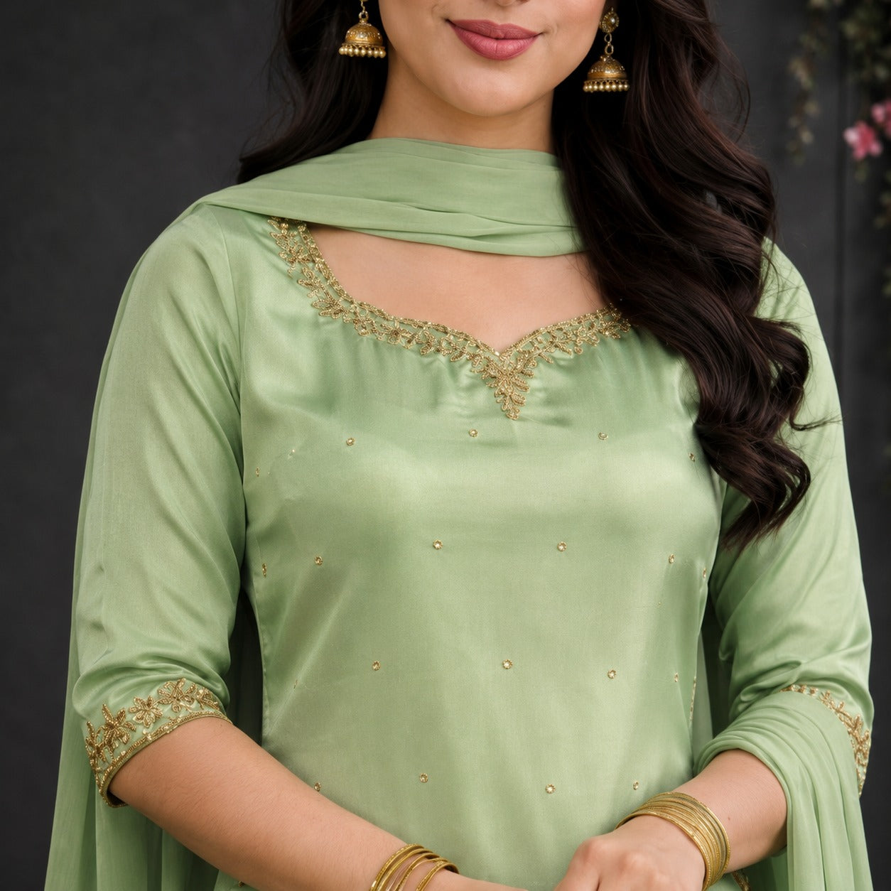 Sage Serenity Embroidered Ensemble