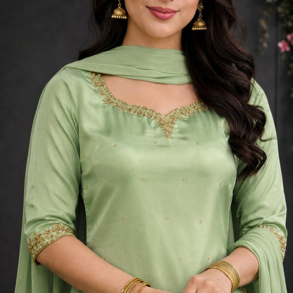 Sage Serenity Embroidered Ensemble