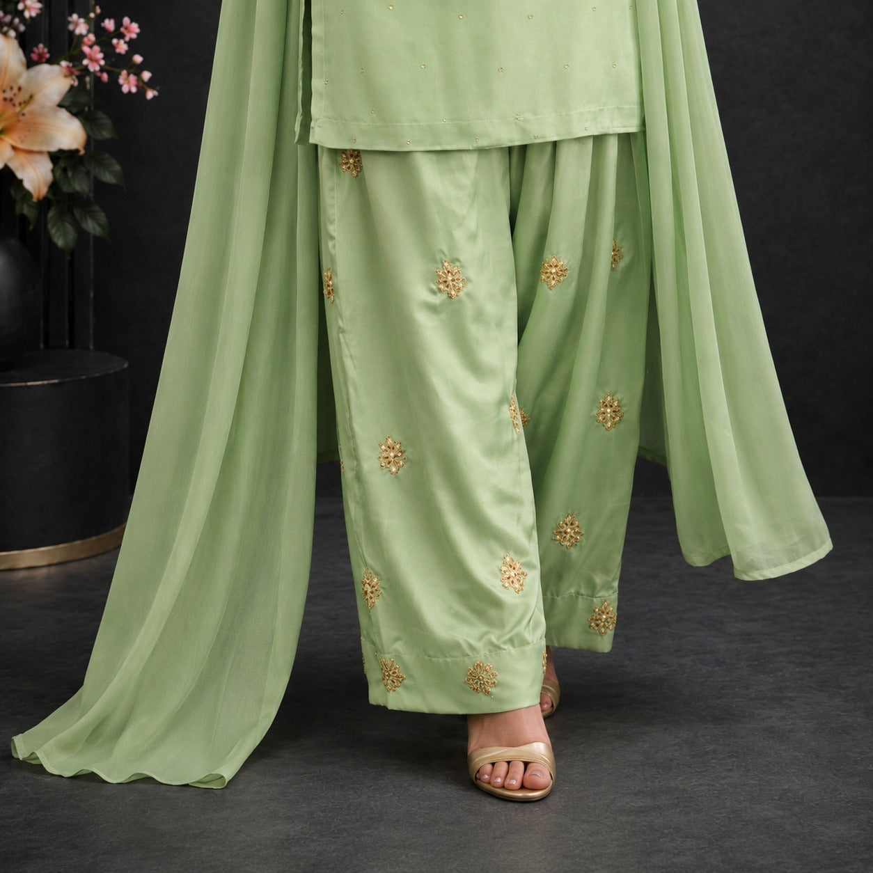 Sage Serenity Embroidered Ensemble