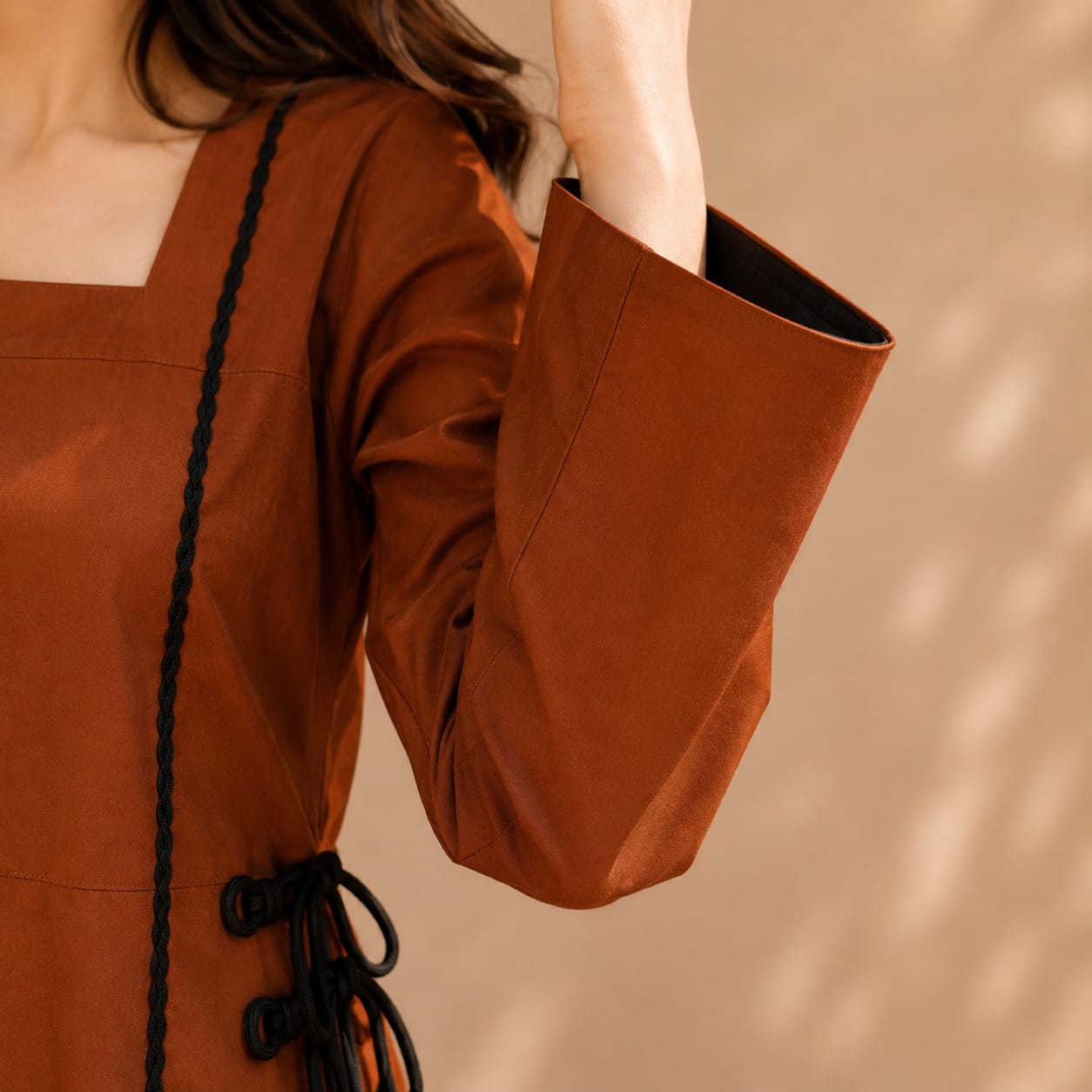 Rust Brown Cotton Kurta with Black Wide Leg Trousers