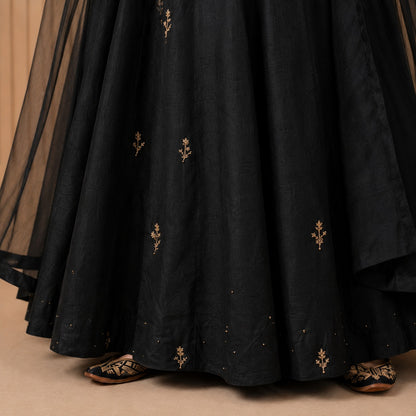 Midnight Noir Cape Sleeve Anarkali Gown Set