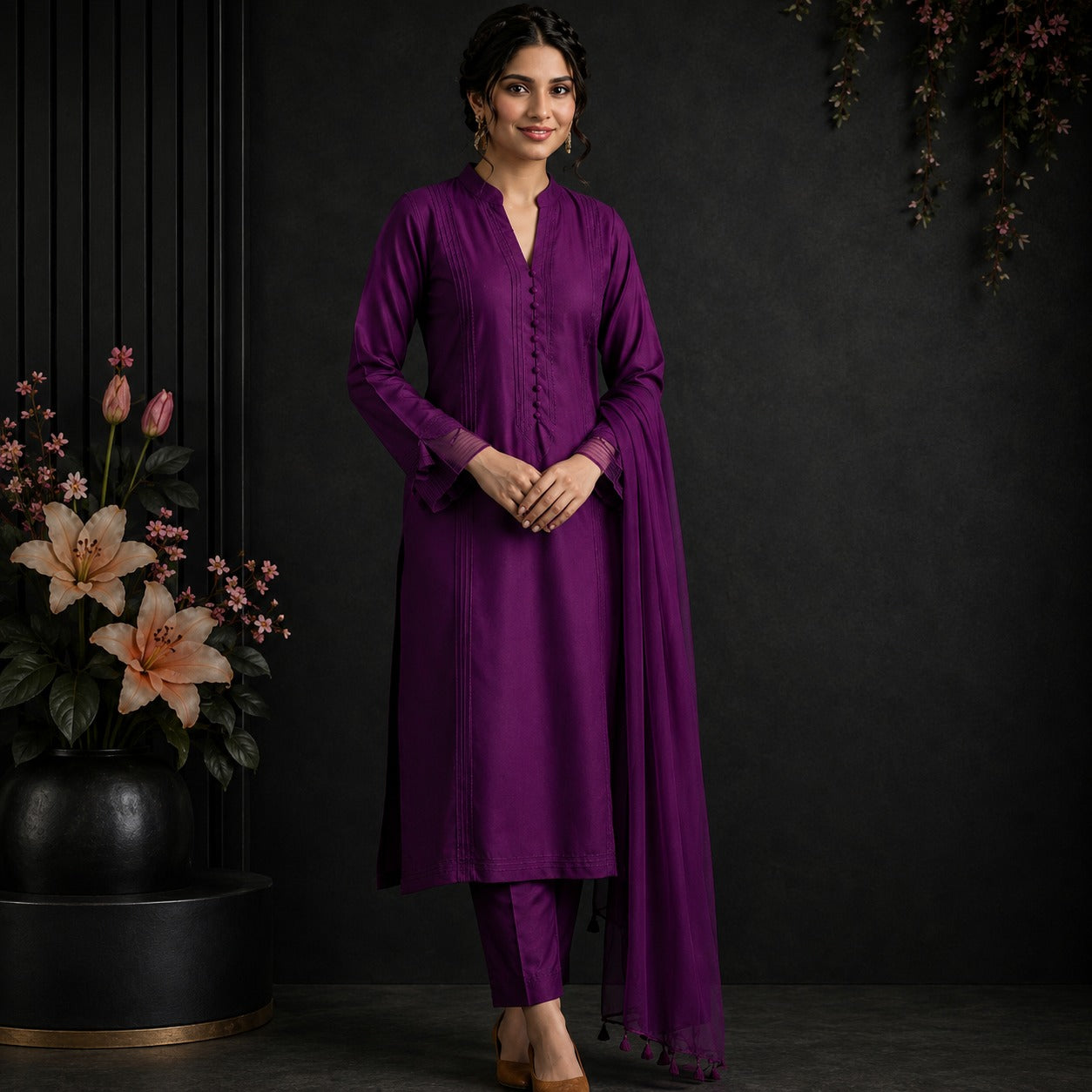 Royal Plum Elegance Women's 3-Piece Kurta Set