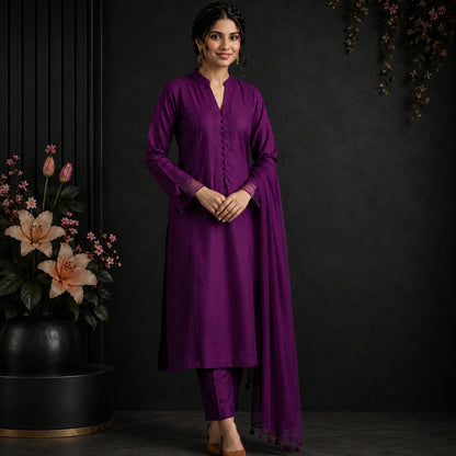 Royal Plum Elegance Women's 3-Piece Kurta Set