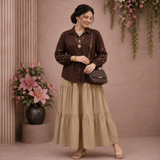 Earthy Blossom Tiered Maxi Skirt